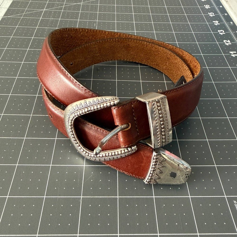 Vintage 1994 Brighton Western Country Brown Leather Silver Buckle Size M - Picture 1 of 8